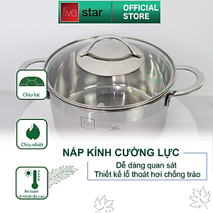 Bộ Nồi Inox 304  bếp từ 3 lớp đáy liền 4 món nắp kính Fivestar tặng 2 muỗng canh