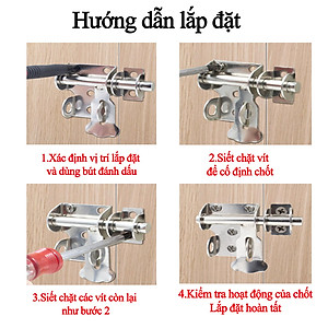 Chốt Khóa Cửa Then Ngang KUNBE Chất Liệu Thép Không Gỉ Có Lỗ Gài Phù Hợp Nhiều Loại Cửa, Tủ