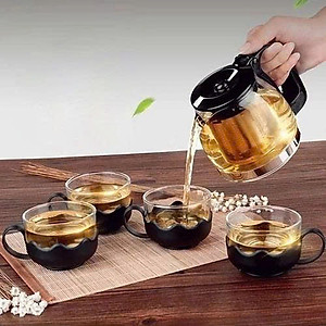 Bình Lọc Trà Thủy Tinh Tặng Kèm 4 Ly Sang Trọng - CÓ LỖi LỌC TRÀ INOX - BÌNH PHA TRÀ CHẾ CAFE TIỆN LỢI 2in1 Đẳng Cấp 