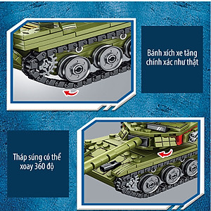 Đồ chơi lắp ráp trẻ em bằng nhựa ABS an toàn -Xe Tank chiến đấu xoay 360 độ