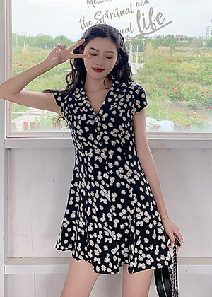 Đầm Sơ Mi Hoa Cúc Xuân Hè Kèm Thắt Lưng Xinh DN078 MayHomes, Thời Trang Nữ Mới, Đầm Ngắn Dễ Thương, Phong Cách Retro