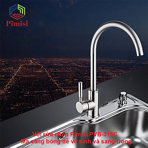 Vòi Nước Rửa Chén Nóng Lạnh Pimisi PVB-315C Inox 304 Mạ Sáng Bóng Dùng Cho Chậu Rửa Bát 1-2-3 Hố Trong Nhà Bếp, Kiểu Cổ Ngỗng, Chỉnh Nhiệt Gật Gù Gắn Bồn Rửa Âm - Dương Bàn Đá, Quay 360 Độ Tăng Áp Nhẹ, Kèm 2 Sợi Dây Cấp Nước Vòi Rửa Bát | Hàng Chính Hãng
