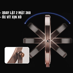 Gương trang điểm để bàn Đồng đỏ Copper, phóng đại zoom x3, 2 mặt xoay siêu nét Minh House