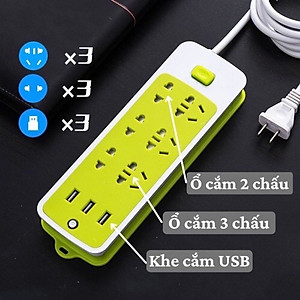 Phụ kiện tiện ích -Ổ cắm điện đa năng chống giật ,có 9 ổ cắm và 3 cổng sạc USB ,tự động ngắt khi quá tải ,sử dụng cho nhiều thiết bị cùng 1 lúc ,có lỗ treo tiện lợi