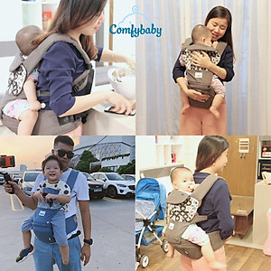 Địu ngồi trẻ em cao cấp siêu mềm - siêu thoáng 4 tư thế Comfybaby CF119HC003 cho bé từ sơ sinh tới 36 tháng có mũ đỡ đầu