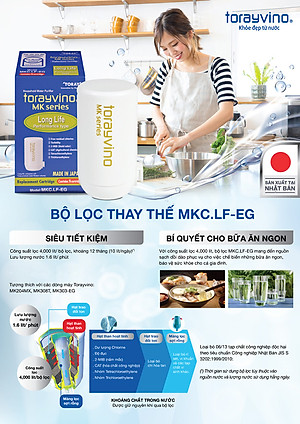 Lõi lọc nước thay thế tại vòi Nhật Bản Torayvino MKC.LF-EG - Khuyên dùng nấu ăn và rửa rau quả - 4000L - Hàng chính hãng