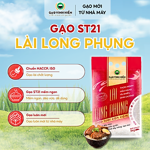 [Gạo ST21] Gạo Lài Long Phụng Vinh Hiển Túi 5kg - Gạo Tươi Còn Cám - Mềm ngon, dẻo vừa