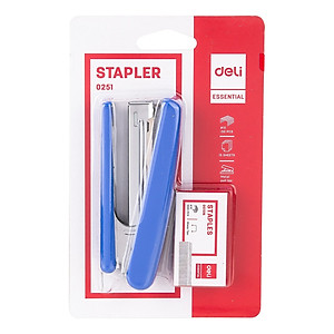 Dập ghim #10 Deli, kèm hộp đựng ghim 15 trang, Đen, xanh, xám - 1 cái E0251