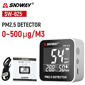 Máy Đo Chất Lượng Không Khí SNDWAY SW-825 - Đo Bụi Siêu Mịn PM2.5 - Đo Nhiệt Độ - Độ Ẩm Thời Gian Thực - Sử Dụng Pin Sạc - Hàng Chính Hãng