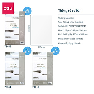 Giấy Vẽ Chuyên Dụng Deli 265X380Mm - 110/160/180Gsm, 20 Tờ - 1 Quyển - 73607/73611/73613