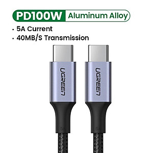 Cáp sạc, dữ liệu USB Type-C to Type-C dài 1M bọc dù hỗ trợ PD 100W Ugreen 70427 hàng chính hãng