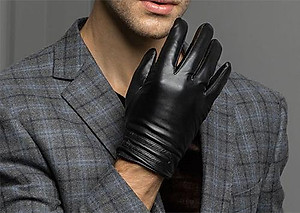 Găng tay nam BHY8615 Bao tay da cừu, lót lông giữ ấm. Găng tay mùa đông