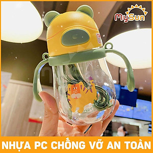 Bình nước có ống hút chóng sặc 250ml tập uống cho bé 1 2 3 tuổi đi học mẫu giáo có tay cầm dây đeo đẹp cute MySun