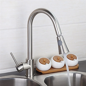 Vòi rửa chén KG53 nóng lạnh dây rút cao cấp inox304, dùng cho mọi bồn rửa chén bát nhà bếp, dây rút dễ tiện dụng ,2 chế độ nước kèm dây nóng lạnh 40cm - Hàng chính hãng