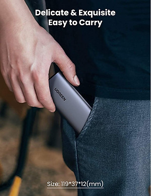 Ugreen 10902 0.5M m.2 nvme usb type c 10gbps hộp ổ cứng ssd màu xám kèm cáp 2 đầu C 3.1 Gen 1 Ugreen CM400 - Hàng Chính Hãng