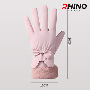 Găng tay Nữ giữ ấm lót lông cừu, chống gió Rhino G9022 cảm ứng điện thoại, đi xe máy
