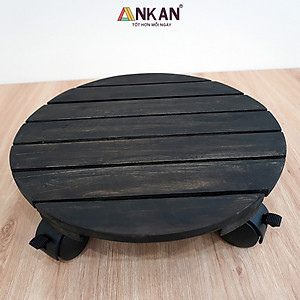 Đế Lót Chậu Cây Có Bánh Xe Thương Hiệu ANKAN, Đế Để Chậu Cây Cảnh, Có Bánh Xe, Mặt Tròn Bằng Gỗ Tràm, Màu Đen Đường Kính 35 Cm, Tải Trọng 80kg, Thích Hợp Để Đặt Chậu Cây Trong Nhà, Ngoài Trời, Tiện Lợi Di Chuyển