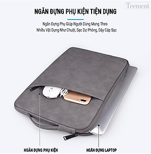 Túi Chống Sốc Laptop Teement TM01 2 Ngăn Có Quai Xách Đứng, Vân Da Mịn Chất Liệu Da Chống Thấm Nước Bảo Vệ Cho Macbook, Laptop, 13 Inch, 14 Inch, 15 Inch, 15.6 Inch- Hàng Chính Hãng 