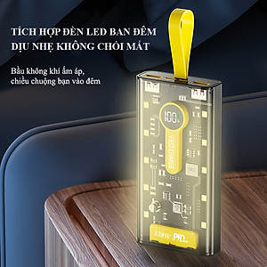 Sạc Dự Phòng trong suốt 30000mAh - sạc siêu nhanh, tích hợp 4 cáp, 2 cổng usb, sạc cùng lúc nhiều điện thoại - Hàng chính hãng