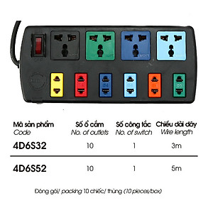 Ổ Cắm Điện LIOA 10 ổ dây 3m(4D6S32) & 5m (4D6S52)