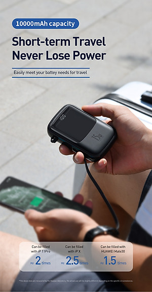 Pin sạc dự phòng BASEUS Qpow Digital Display 3A 10.000MAH kèm cable iPhone - Hàng chính hãng