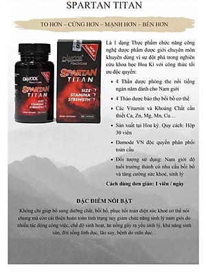 Thực phẩm chức năng hỗ trợ tăng cường sức khỏe nam giới Spartan Titan Damode lọ 30 viên