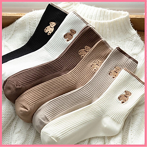 Tất Gấu Cổ Cao Nữ Họa Tiết Hình Gấu,{TP} Vớ Cổ Cao Nữ Hàn Quốc họa tiết