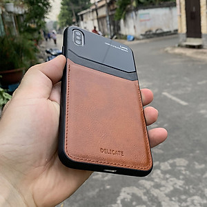 Ốp lưng da kính cao cấp dành cho iPhone XS Max - Màu vàng nâu - Hàng nhập khẩu - DELICATE