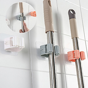Bộ 2 móc dán tường treo chổi, cây lau nhà, móc treo tường tiện lợi, Giao màu ngẫu nhiên