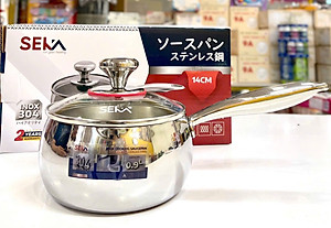 Quánh táo inox 304 đúc liền khối 14cm vung kính – SKM3844 - hàng xuất Nhật