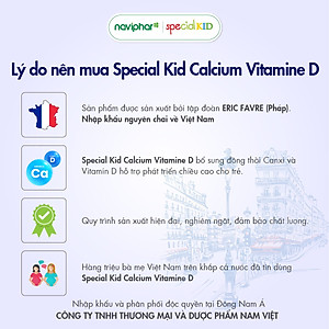 TPBVSK Special Kid Calcium Vitamin D - Bổ sung Canxi và Vitamin D giúp xương, răng chắc khỏe - Giúp con cao lớn hơn (125ml) [Siro – Nhập khẩu Pháp]