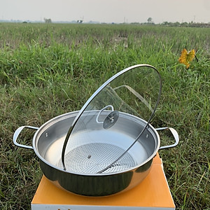 Nồi Lẩu Đáy Sần Nắp Kính Dày Dặn 30cm