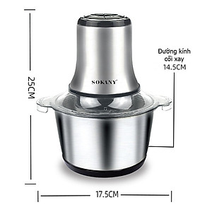Máy xay thịt cối inox 304 SOKANY công suất lớn 800W, 4 lưỡi đa năng xay nhuyễn thịt cá, dung tích 3L - SK7005A - HÀNG CHÍNH HÃNG - DELIYA