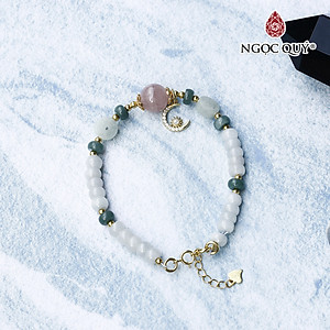 Vòng cẩm thạch phỉ thúy phối thạch anh hồng charm bạc mạ vàng - Ngọc Quý Gemstones