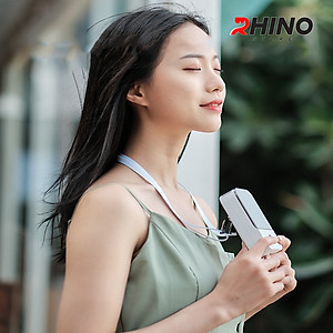 Quạt gió mini cầm tay Rhino F302 tích điện, 3 mức độ gió, pin 2000 mAh kèm dây treo - Hàng chính hãng