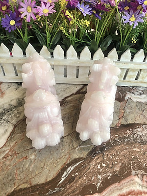 Cặp Tỳ Hưu phong thủy đá thạch anh hồng - Dài 15 cm