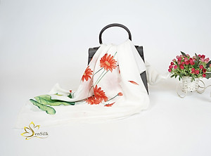 Khăn Lụa Vẽ Tay Hoa Đồng Tiền SenSilk  – Quà Tặng Doanh Nghiệp - Silk Painting Scaves 100% Silk made in Vietnam 160x55cm