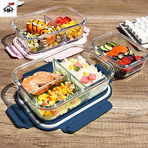 Hộp đựng cơm thủy tinh cao cấp 3 ngăn ( Giao mầu ngẫu nhiên)