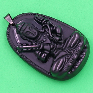 Mặt Phật Hư Không Tạng thạch anh đen 3.6cm - phật bản mệnh tuổi Sửu, Dần - Móc inox