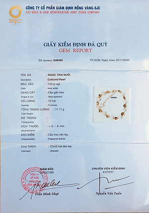 Vòng Tay Ngọc Trai Thật, Phối bánh xe mạ vàng 18K, Kèm bản Photocopy giấy kiểm định tại SJC