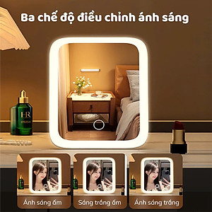 Gương Soi Trang Điểm Để Bàn Có 3 Chế Độ Đèn Led Thông Minh Tích Điện Siêu Hot - Thiết Kế Hiện Đại - Hàng Chính Hãng