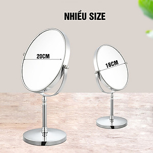 Gương trang điểm để bàn Roman, Crom, phóng đại zoom x3, 2 mặt xoay siêu nét Minh House