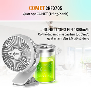 Quạt sạc mini | Quạt tích điện | Quạt kẹp nôi, xe đẩy thương hiệu Comet CRF0705 - Hàng chính hãng - BH 12 tháng - 15 ngày đổi mới