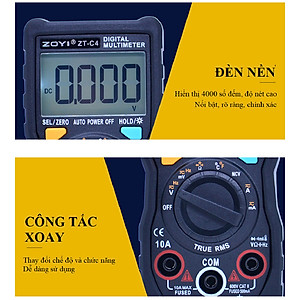 Đồng Hồ Đo Điện Vạn Năng Zoyi ZT-C4 - Điện Áp AC DC, Kiểm Tra Tụ, Dò NVC, Đo Điên Dung, Nhiệt Độ, Cảnh Báo Pin Thấp - Hàng Chính Hãng