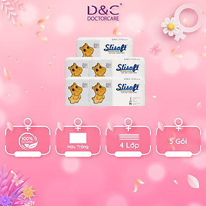 Combo 5 Giấy ăn Slisoft Trắng tự nhiên đa năng,khăn giấy rút không chất tẩy trắng an toàn cho cả gia đình