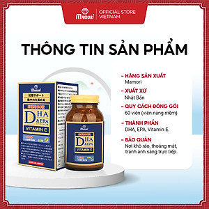 Hộp Viên Uống Bổ Xung DHA + EPA + Vitamin E Mamori Giúp Tăng Cường Trí Nhớ Tăng cường Thị Lực và Sức Khỏe Tim Mạch (455 mg x 60 viên)