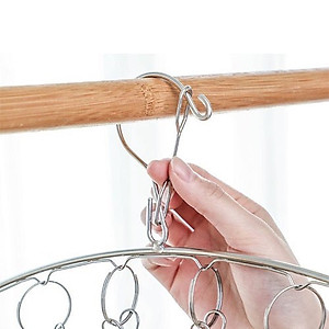 Móc treo quần áo, móc phơi đồ inox chống rơi, có 8 kẹp cố định- Phơi quần áo trẻ em, treo đồ nhà tắm, treo tất vớ, đồ lót