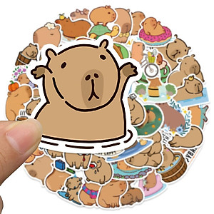 Sticker capybara chuột lang nước hoạt hình cute dán mũ bảo hiểm, guitar, ukulele, điện thoại, sổ tay, laptop-mẫu S66