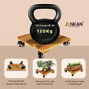 Đế Đôn Chậu Cây Có Bánh Xe Cao Cấp ANKAN Hình Vuông Màu Vàng 35x35 Cm Tải trọng 120 Kg Gỗ Tràm Bông