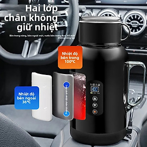 Bình Đun Nước Xe Hơi Giữ Nhiệt Dung Tích Lớn 1500ML 200W SUS304 Chế Độ Nguồn Kép 12V-24V Kèm Bộ Adapter 220V Dùng Trong Gia Đình Và Cho Xe Tải Xe Khách Đường Dài